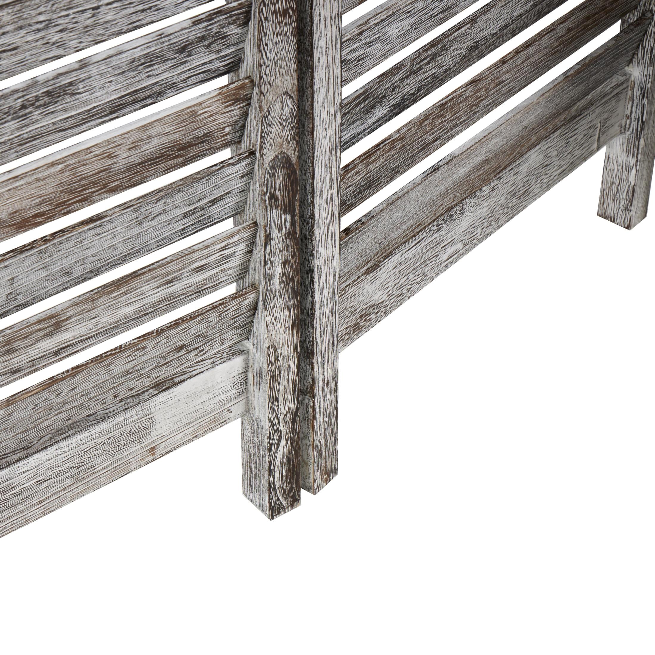 DecMode 48" x 67" Gray Wood Distressed Shutter Top 3 Panel Room Divider Screen with Brown Accents, 1-Piece