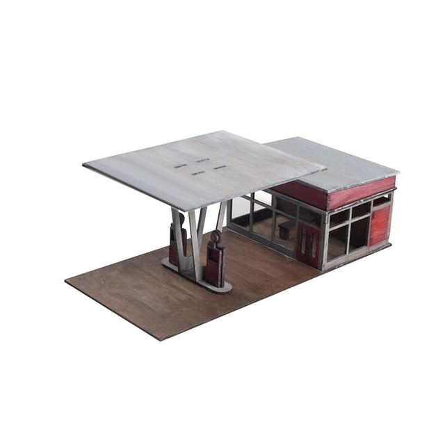 1:72 1:64, modelo de escena de arquitectura de casa en miniatura hecha a mano, diseño educativo DIY, paisaje, gasolinera, escena de arquitectura para retro Sunnimix Modelos de gasolineras