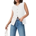 thumbnail image 3 of Womens Sleeveless Button Down Round Neck Knitted Tank Tops Casual Cardigan Sweater Vest, 3 of 6