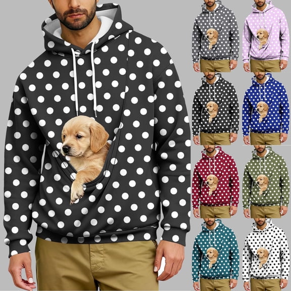 Lcziwo Pet Pocket Hoodie Men Long Sleeve Cat Dog Pouch Sweatshirt Unisex Casual Loose Polka Dot Print Pullover Fall Fashion Clothes Green,XXL