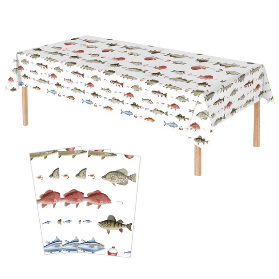 Blisscok 3 Pcs Fishing Tablecloth, 54" x 108" Outdoor Plastic Tablecloth, Fishing Themed Table Cover for Birthday Party Decorations Camping Party Supplies