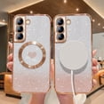 thumbnail image 4 of for Samsung Galaxy S21 FE Case Magnetic,for Women Girl Soft Luxury Plating Bling Gradient Glitter Cute Heart Cover Compatible with MagSafe Clear Shockproof Protective Phone Case 6.4”-Gold, 4 of 12