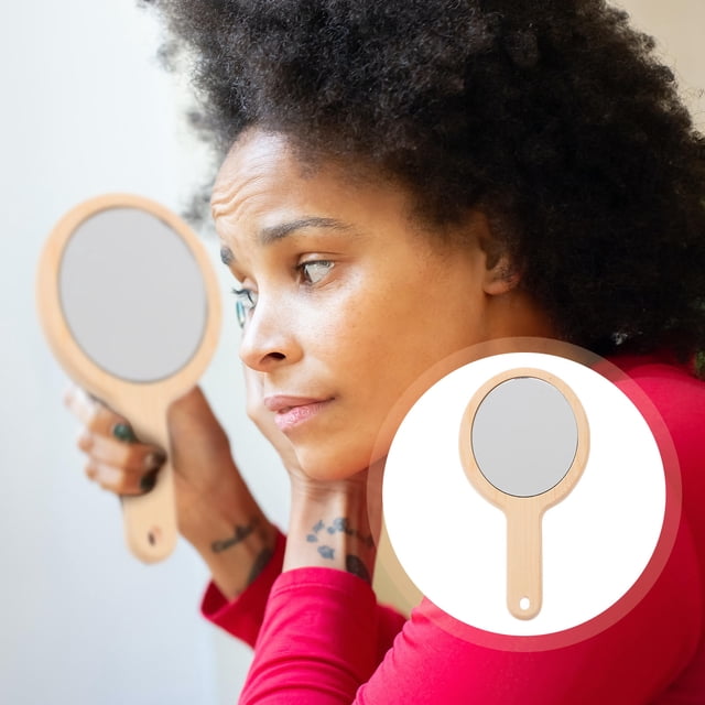 WESIEVYA 1Pcs Portable Mirror Retro Style Handheld Vanity Mirror Wood And Glass For Bathroom Countertop