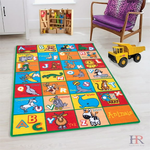 HR Kids Rugs. Educational Alphabet Animals.Rubber Back. Non-Slip Educational/Play Time.
