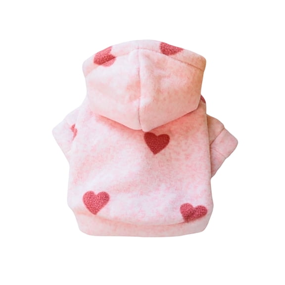 Pink Heart Pattern Dog Hoodie with Leash Ring - Soft Plush Pet Sweatshirt for Cats & Small Dogs, Aesthetic Easter Spring Warm Clothes, Professional Adult Pet Outdoor Apparel(Pink, L)