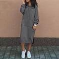 thumbnail image 2 of Vestido largo informal holgado con capucha y bolsillos para mujer - Vestido sudadera de felpa, capucha con cordón, abertura lateral, adecuado para otoño/invierno, tallas S-XXXXXL, 2 of 5