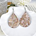 thumbnail image 3 of AeraVida Mosaic of Brown Lip Shells Handcrafted Teardrop Fishhook Dangle Earrings, 3 of 7