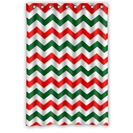 Green Striped Shower Curtain - HelloDecor Chritmas Chevron Red Green and White Zigzag Stripes Shower Curtain Polyester Fabric Bathroom Decorative Curtain Size 48x72 Inches