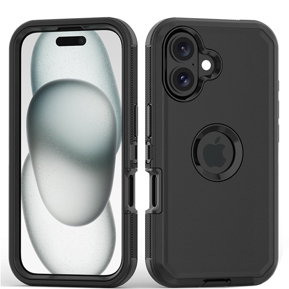 Hotpom Phone Case for iPhone 16 Heavy Duty Shockproof Dustproof Phone Case, Black/ Black