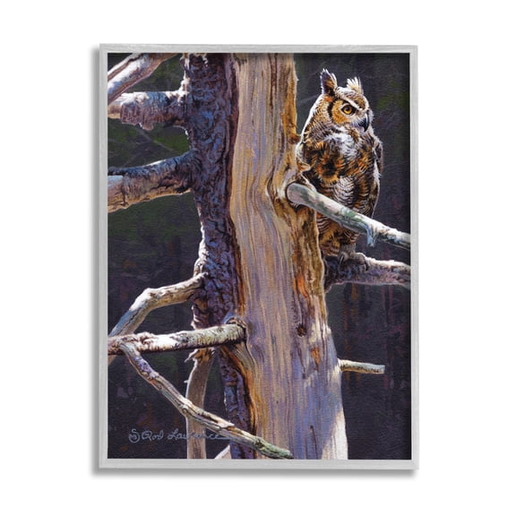 Stupell Industries Owl in Rustic Tree Animals & Insects Painting Gray Framed Art Print Wall Art, 11 x 14