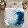 thumbnail image 5 of Curling Blue Ocean Wave with Soft Aqua Foam, Coastal Surf Art for Beach Lovers, Birthday Gift, Soft Flannel Blanket for Bedroom and Lounge, Fresh Ocean Home Decor, 5 of 9