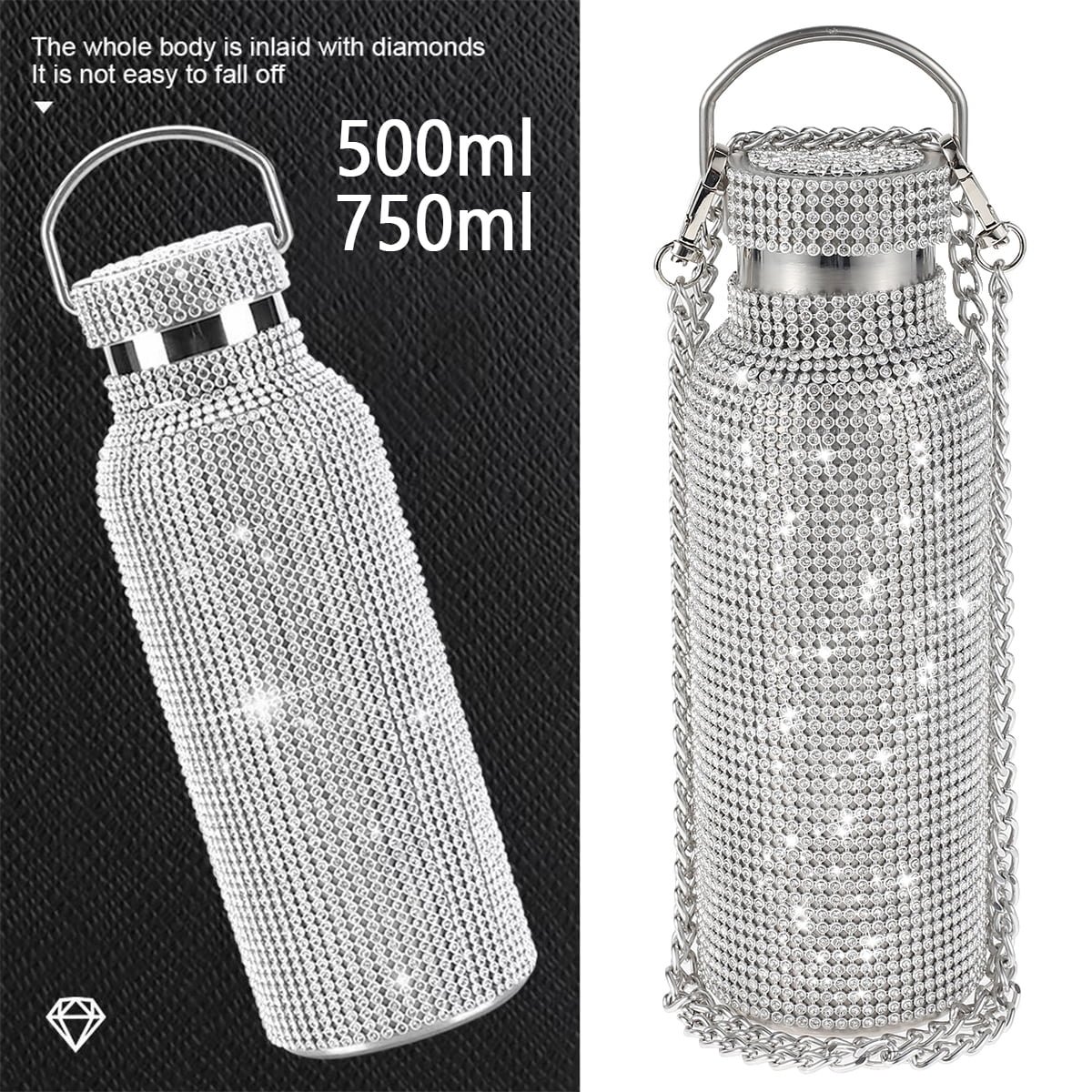 12 Pack Diamond Water Bottle with Chain 17 oz Bling Rhinestone Bottles Bulk  Glitter Stainless Steel Water Bottle Diamond Refillable Insulated Thermal