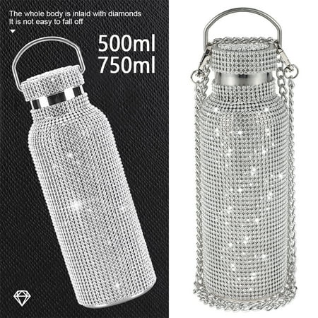 

GUSTVE Diamond Water Bottle Stainless Steel Insulated Water Bottle Glitter Water Bottles for Women Refillable Water Bottles for Women Silver
