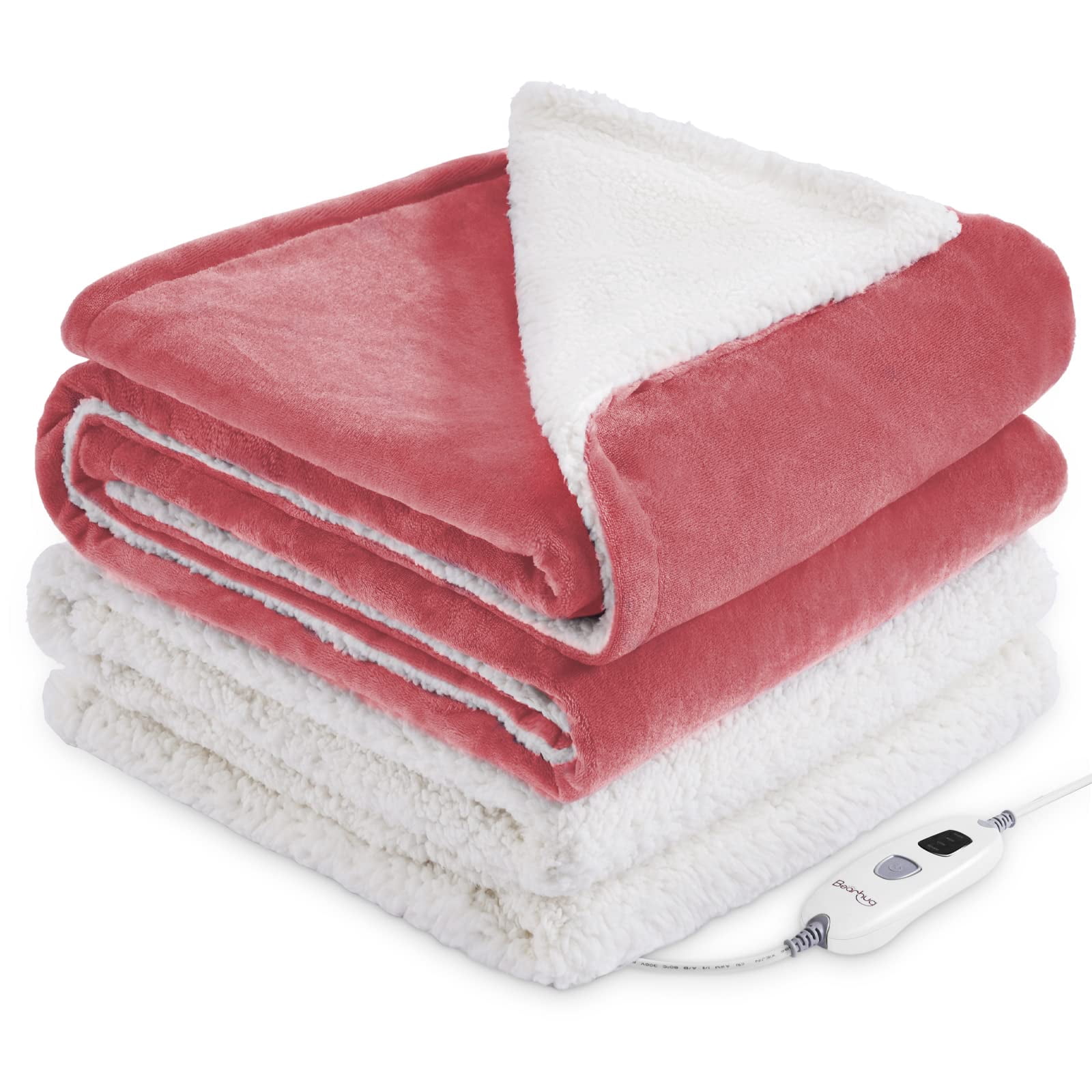 New Lanuch] Bearhug 50 x 60 Electric Heated Throw Blanket, 5 Year  Warranty, Reversible Velvet/Sherpa, 4 Heating Levels u0026 6H Auto Off,  Over-Heat Protect, ETL Certification, Machine Washable, Pink - Walmart.com