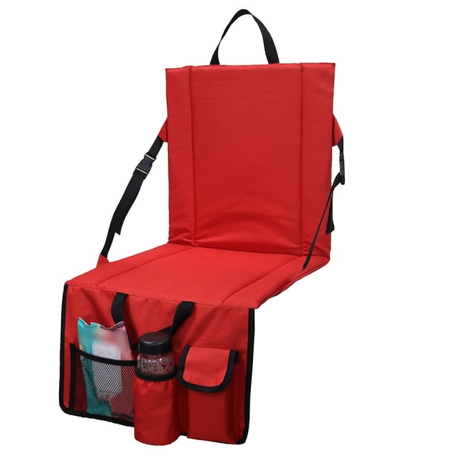 Portable Back Chair Foldable Seat Cushion Bleacher Seats for Camping Stadium Red