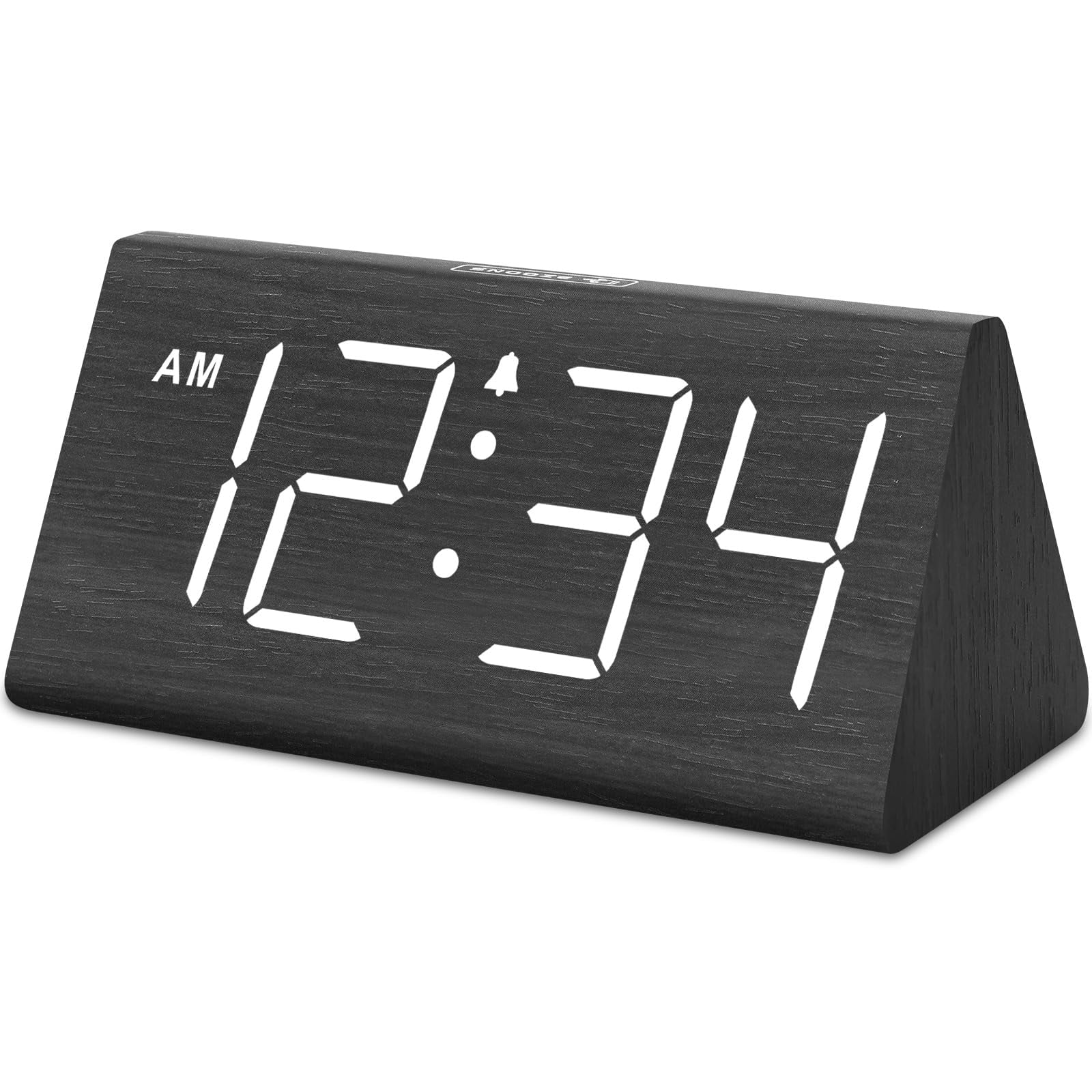 Modern Wood Digital Alarm Clock with Large Display, USB Port Bedside Nightstand Clock, Adjustable Brightness Volume DST, Adapter Powered for Home Office