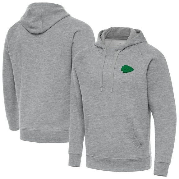 Men's-Antigua Heather Gray Kansas City Chiefs St. Patrick's Day Victory Pullover Hoodie
