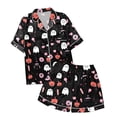 thumbnail image 4 of Ruyelune BlackFamily Halloween Pajamas Matching SetsFunny Halloween Costumes Halloween Pajamas Women Button Down Short Sleeve Top With Short 2 Piece Sets SleepwearM, 4 of 7