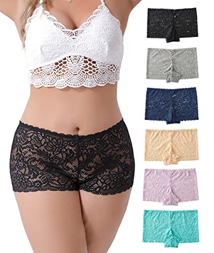 Set of 6 Plus Size & Regular Women's Lace Boyshort Panties Hipster Underwear 
