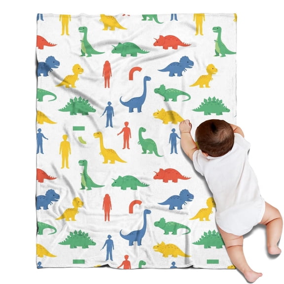 White Cartoon Dinosaurs Figures Pattern Blanket,Comfortable Soft Flannel Throw Blanket,All Season,Warm Lightweight Blankets for Sofa Bed Couch Living Room Chair,30"x40"