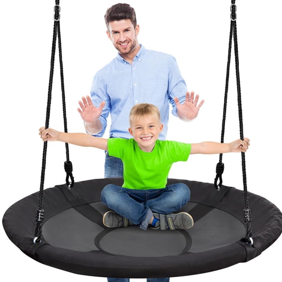SereneLife 40" Saucer Tree Swing, 900 lb Capacity Outdoor Swing with Waterproof Oxford Seat, Adjustable Ropes, Tree Hanging Kit & Swivel Spinner, Black