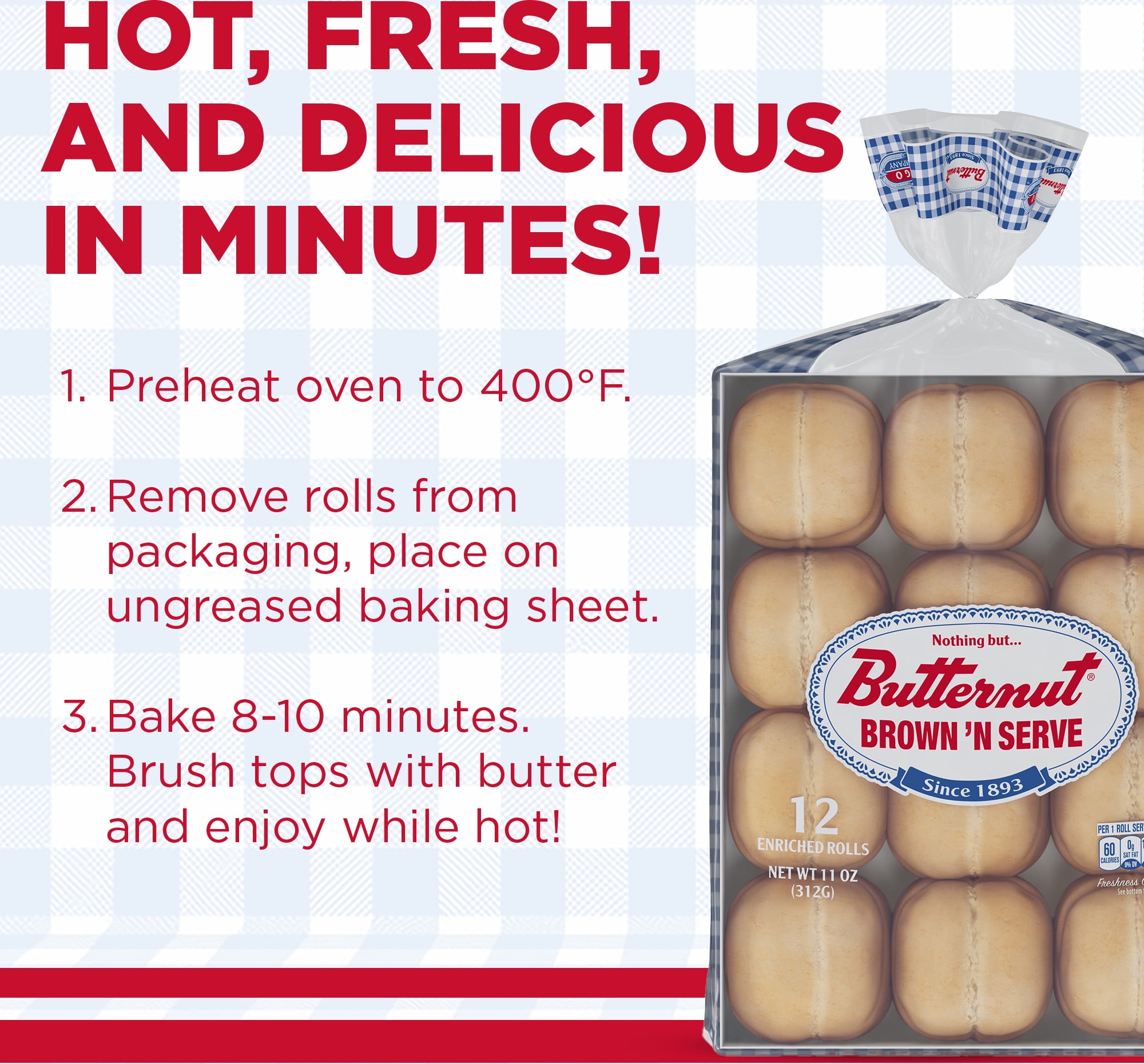 Butternut Brown 'n Serve Rolls, 11 oz, 12 Count