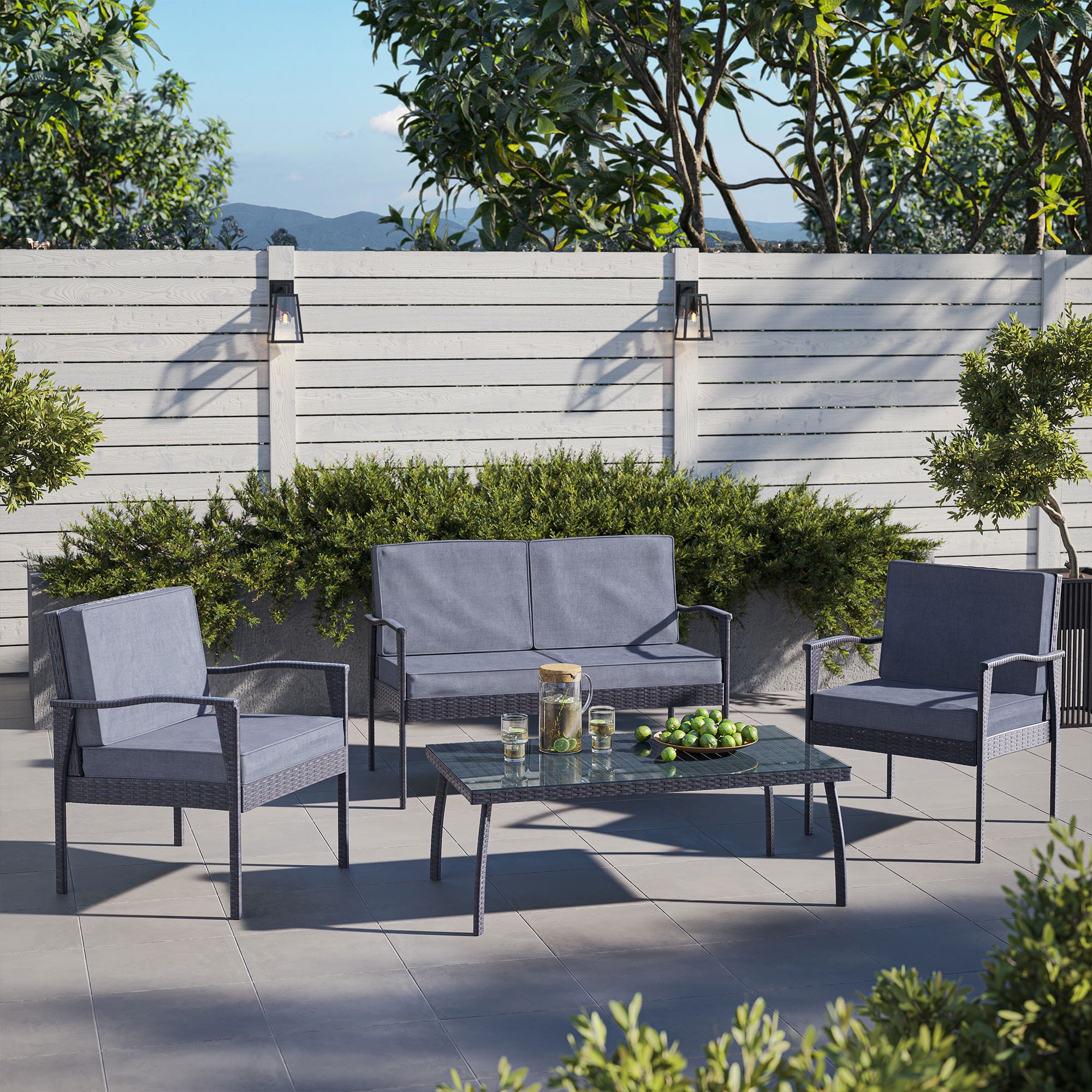 BELLEZE 4PC Outdoor Patio Wicker Set Lounge Backyard Weather Resistant