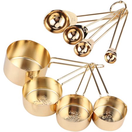 

8Pcs Stainless Steel Measuring Cup Spoon Set Coffee Measuring Spoons Scoops with Scale Baking Cooking Kitchen Tools for Coffee Milk Powder Tea(Gold)