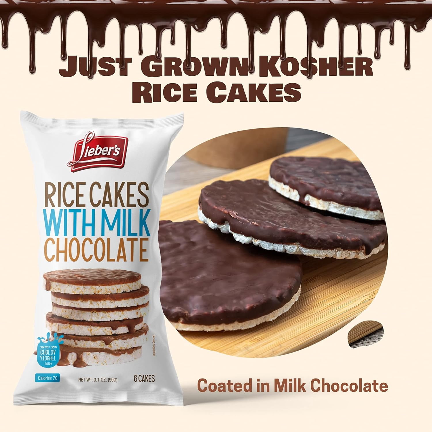 Pack of 8, Liebers Milk Chocolate Rice Cakes, 3.1 oz