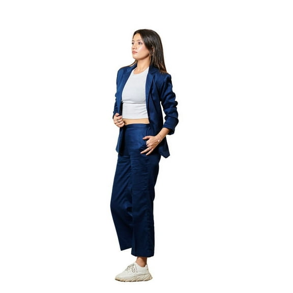 Women's Classic Navy Blue Blazer and Trousers Set - Tailored Fit