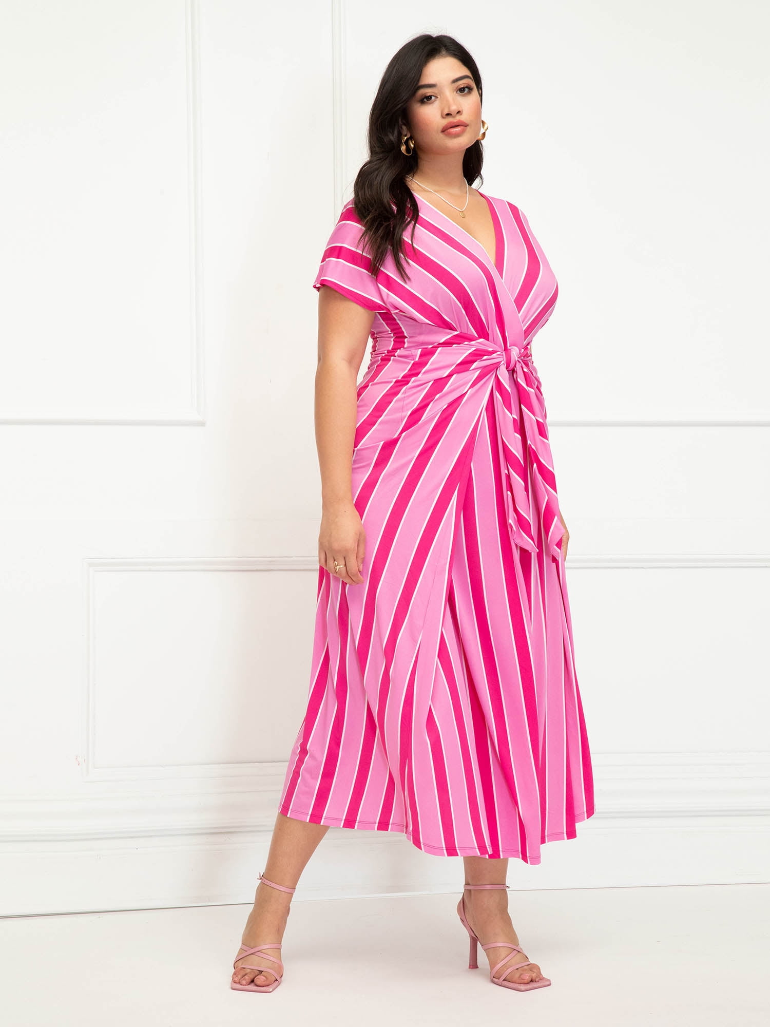 Plus Size Striped Wrap Front Maxi Dress ...