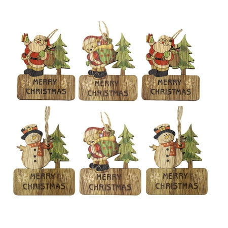 

HOMEMAXS 6pcs Christmas Hanging Pendant Wood Colorful Hanging Pendant Printing Christmas Craft Pendant (2 Santa Claus 2 Snowman 2 Small Be