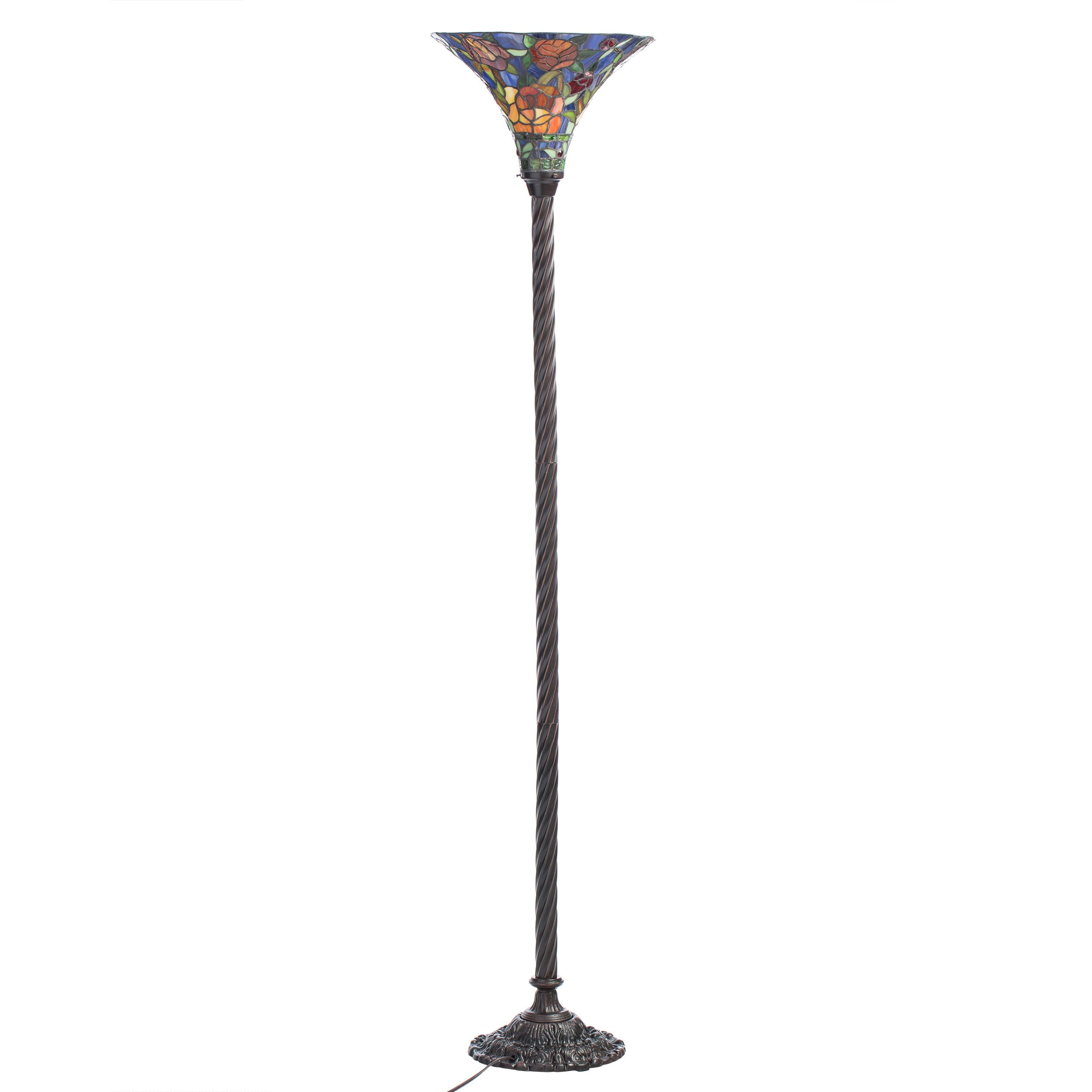 Tiffany-style Rose Torchiere Floor Lamp in Red, Yellow, Blue and Green