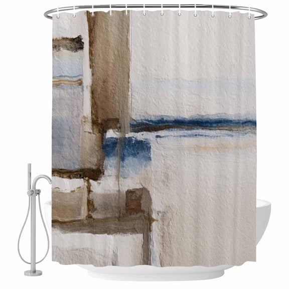 Beige Brown Blue Shower Curtain, Waterproof Shower Curtains for Bathroom, Vintage Abstract Mottled Texture Washable Fabric Bathtub Curtain Set Bath Decor with 12 Hooks Extra Long 72"x96"