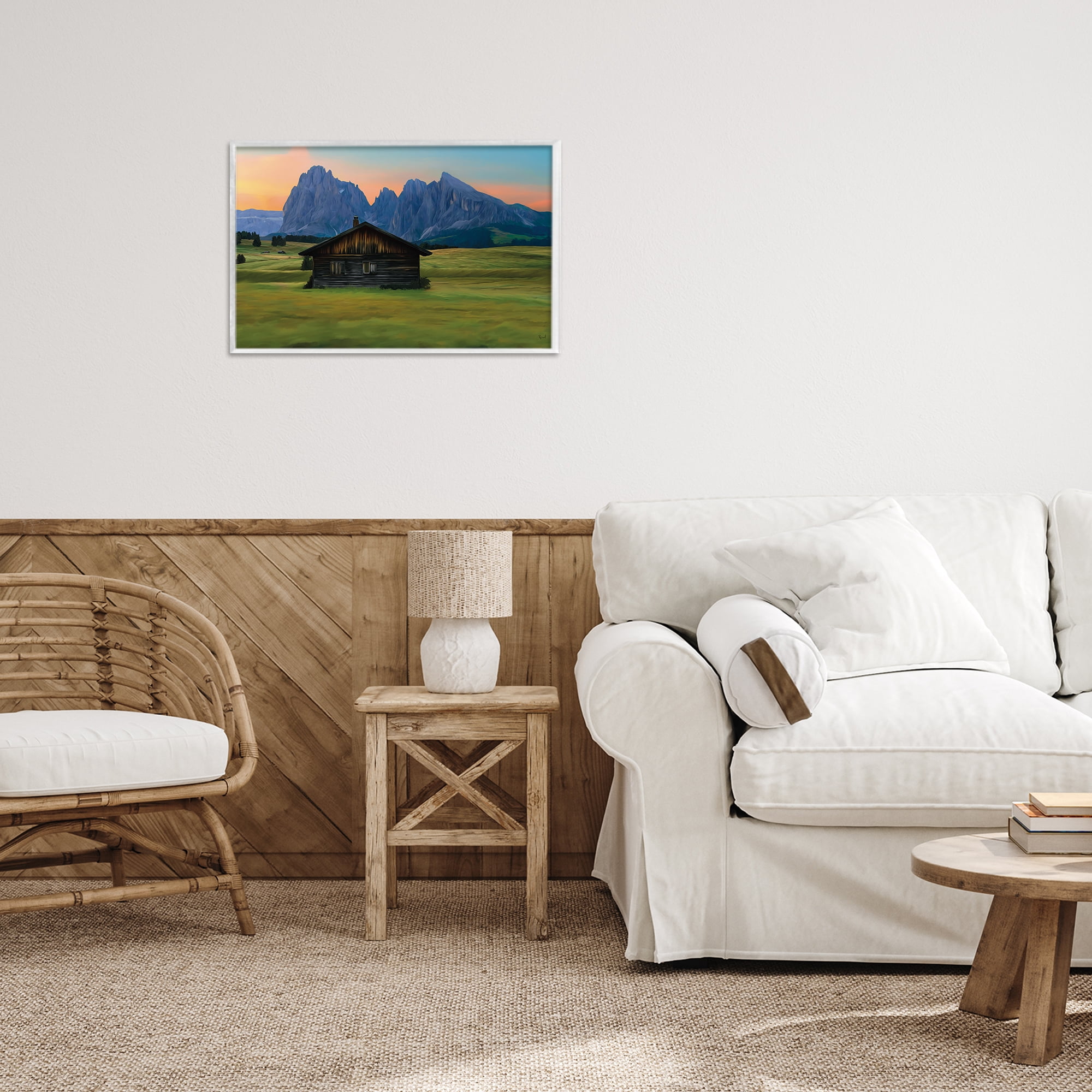 Stupell Industries Solitary Cabin with Looming Cliffs White Framed Giclee Art, design by Renel Peters