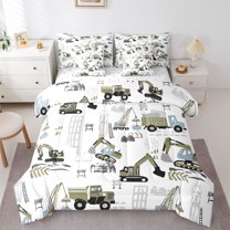 Castle Fairy Green Truck Twin Bedding Sets 7-Piece for Boys Girls,Cartoon Tractor Bedding Comforter Set Microfiber,Construction Vehicles Breathable Sheet Sets,Luxury Bedroom Decor,Reversible
