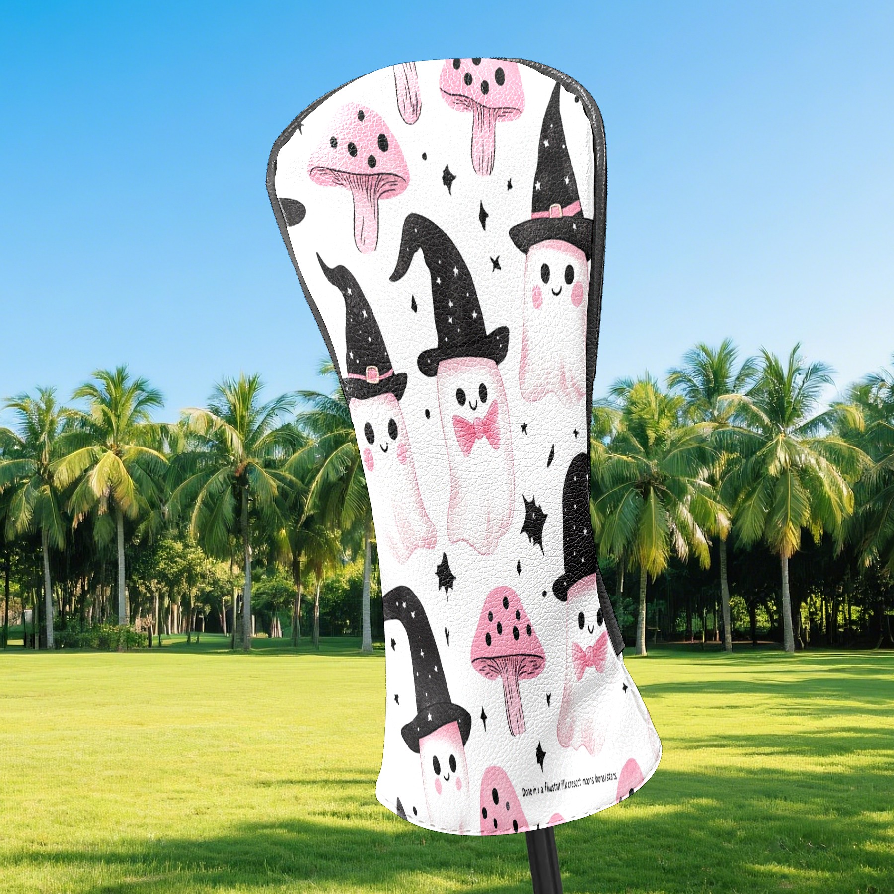 Golf Club Covers, LightPink MushroomGhost Premium PU Leather Driver Hybrid Putter Head Covers with Velvet Lining, Waterproof Golf Gifts for Men Women