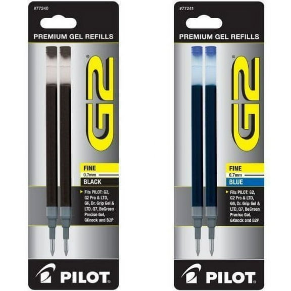Pilot G2 Gel Ink Refills, 1 Black 2-Pack & 1 Blue 2-Pack, Rolling Ball Pens, Fine Point (77240, 77241)
