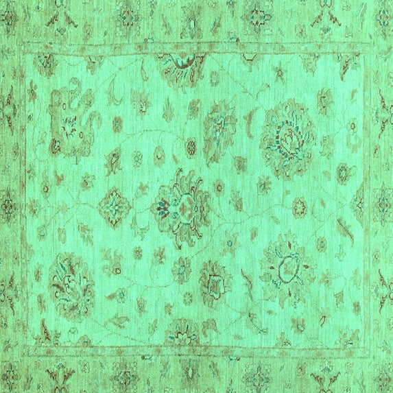 Ahgly Company Machine Washable Indoor Square Oriental Turquoise Blue Traditional Area Rugs, 8' Square