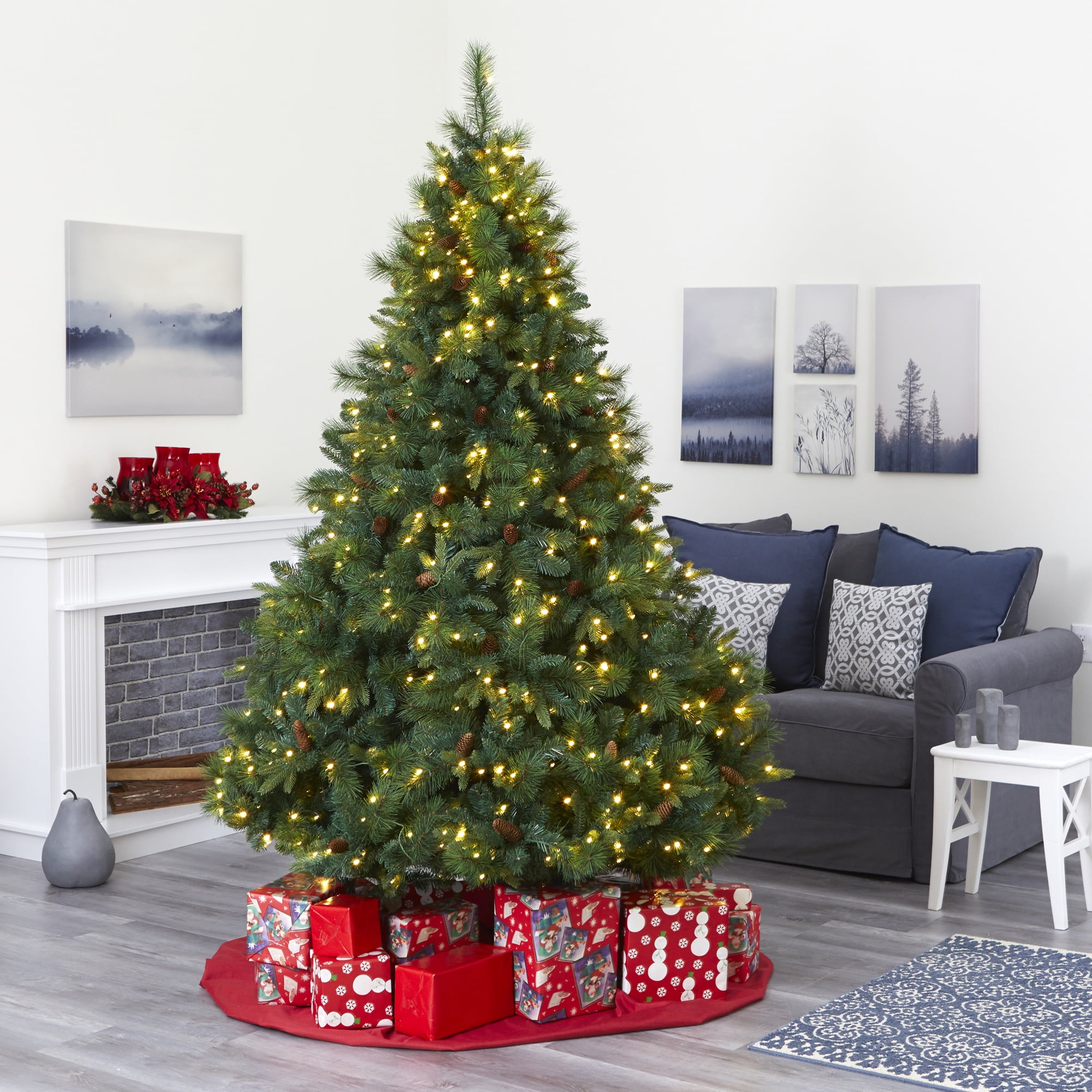 Nearly Natural Clear Prelit 600 LED Green Holiday Mixed Pine Artificial Christmas Tree, 7.5'