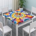 thumbnail image 3 of Colorful Rainbow Tie Dye Spiral Pattern Square Fitted Tablecloth with Elastic Edge,Square Table Cover,Washable Elastic Table Cover for Home Kitchen Party Decor 34"x34", 3 of 6