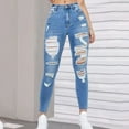 thumbnail image 2 of LWavelet Womens Skinny Ripped Cropped Jeans High Waisted Daily Casual Denim Pants Light Blue M, 2 of 6