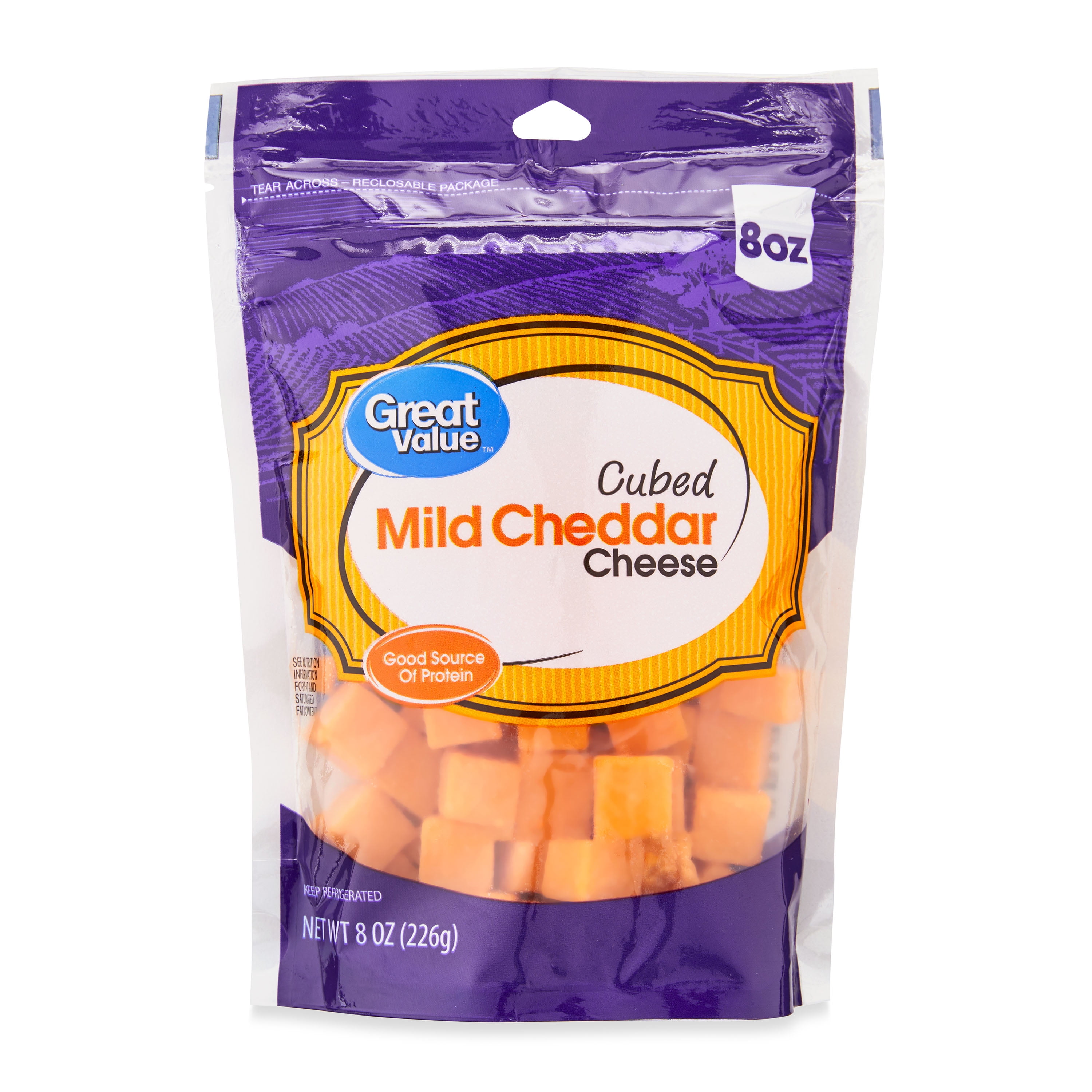 Great Value Cubed Mild Cheddar Cheese, 8 oz