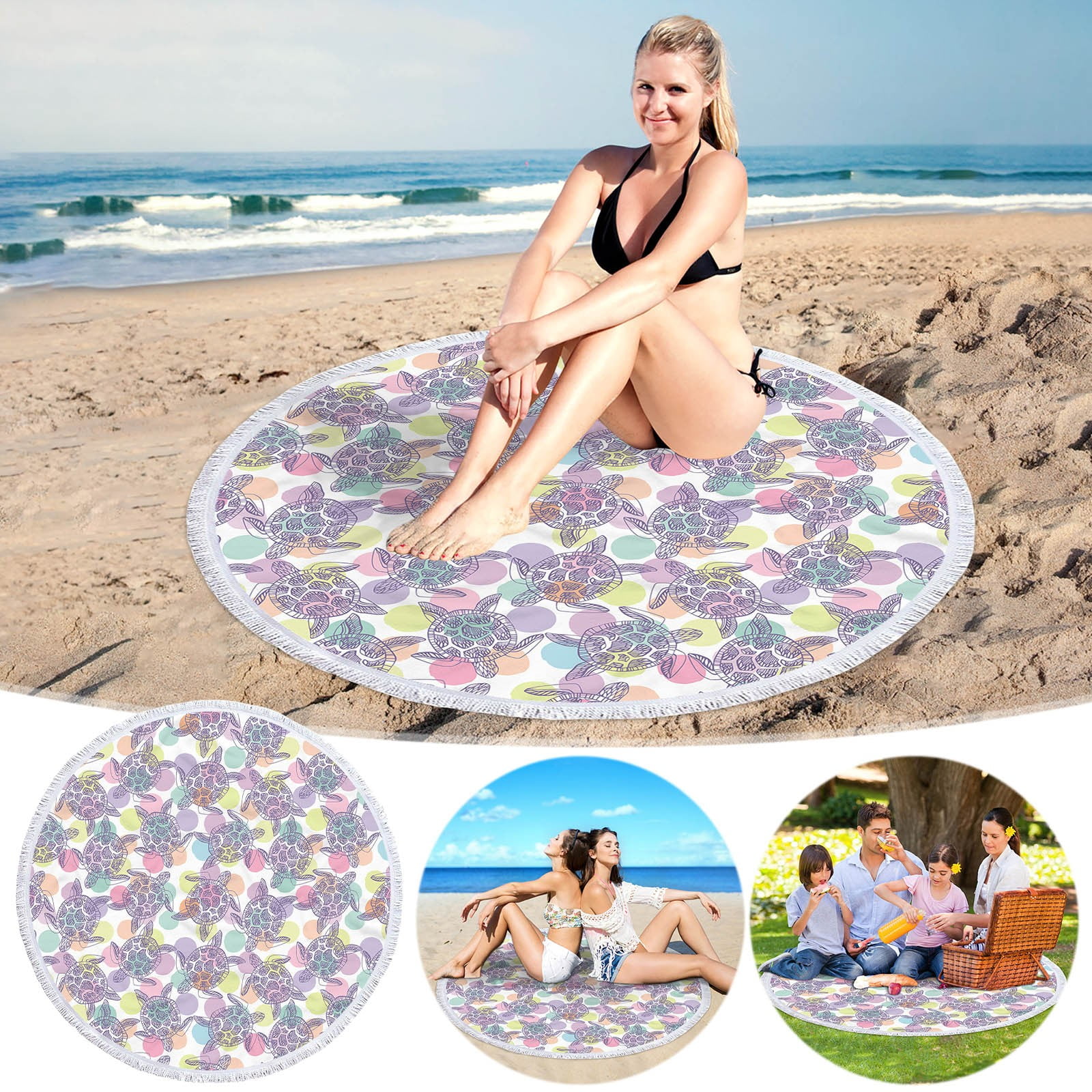 Dvkptbk Beach Towel Round Printed Microfiber Beach Towel Super Lightweight Colorful Bath Towel Sandproof Beach Blanket Beach Mat Multi Purpose Towel for Travel Swimming Pool on Clearance Walmart