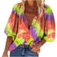thumbnail image 1 of Camiseta con botones de manga 3/4 con estampado de teñido anudado para mujer de primavera y verano Fridja  hj490, 1 of 5
