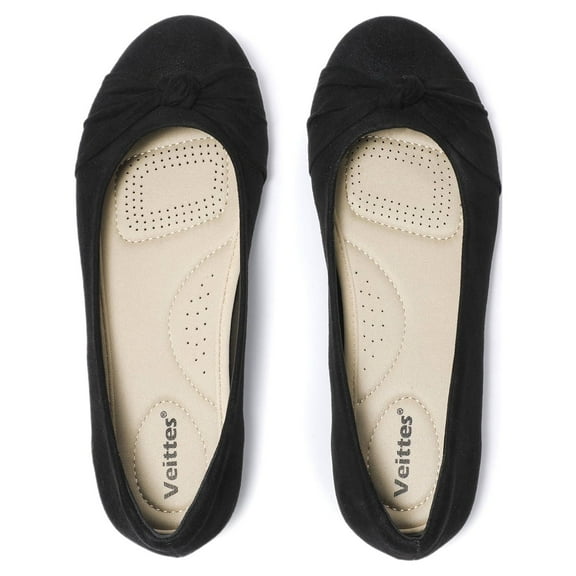 Ataiwee Women's Wide Width Flat Shoes, Classic Soft Round Toe Cute Bow Design Ballet Flats.(2109004,BK/MF,6 Wide)