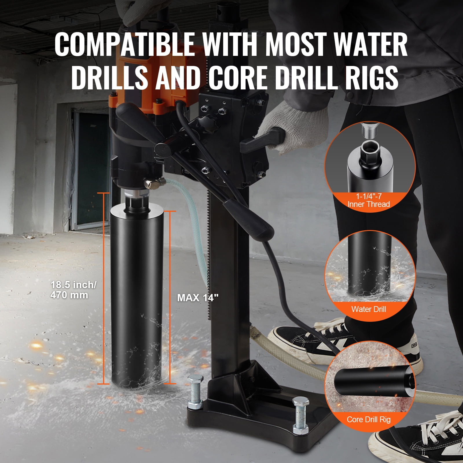 KFFKFF Diamond Core Drill Bit, 4.25" Diamond Wet Core Drilling Bits, 14" Penetration Depth Concrete Core Drilling Bit with Saw Edge, 1-1/4"-7 Inner Thread, Laser Fused, Diamond Wet Boring Bit
