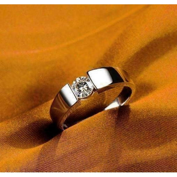 Men's Tension Bridge Set .50 CT Simulated Diamond Cz Solitaire 14K White Gold Plated Ring