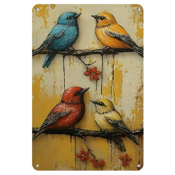 Vintage Tin Sign: Retro Birds Wall Art, 8x12 Inches, Aluminum Metal, Perfect for Bar, Cafe, or Garage Decor