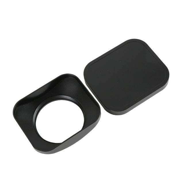 Camera Lens Hood, Screw in Lens Hood Shade with Cap, Alloy Accurate CNC Fine Processing, Square Metal Lens Hood Shade Protector for Camera